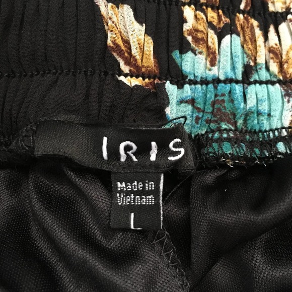 IRIS Women's Black Floral Print Wide Leg Trousers Square Pants - Picture 3 of 5